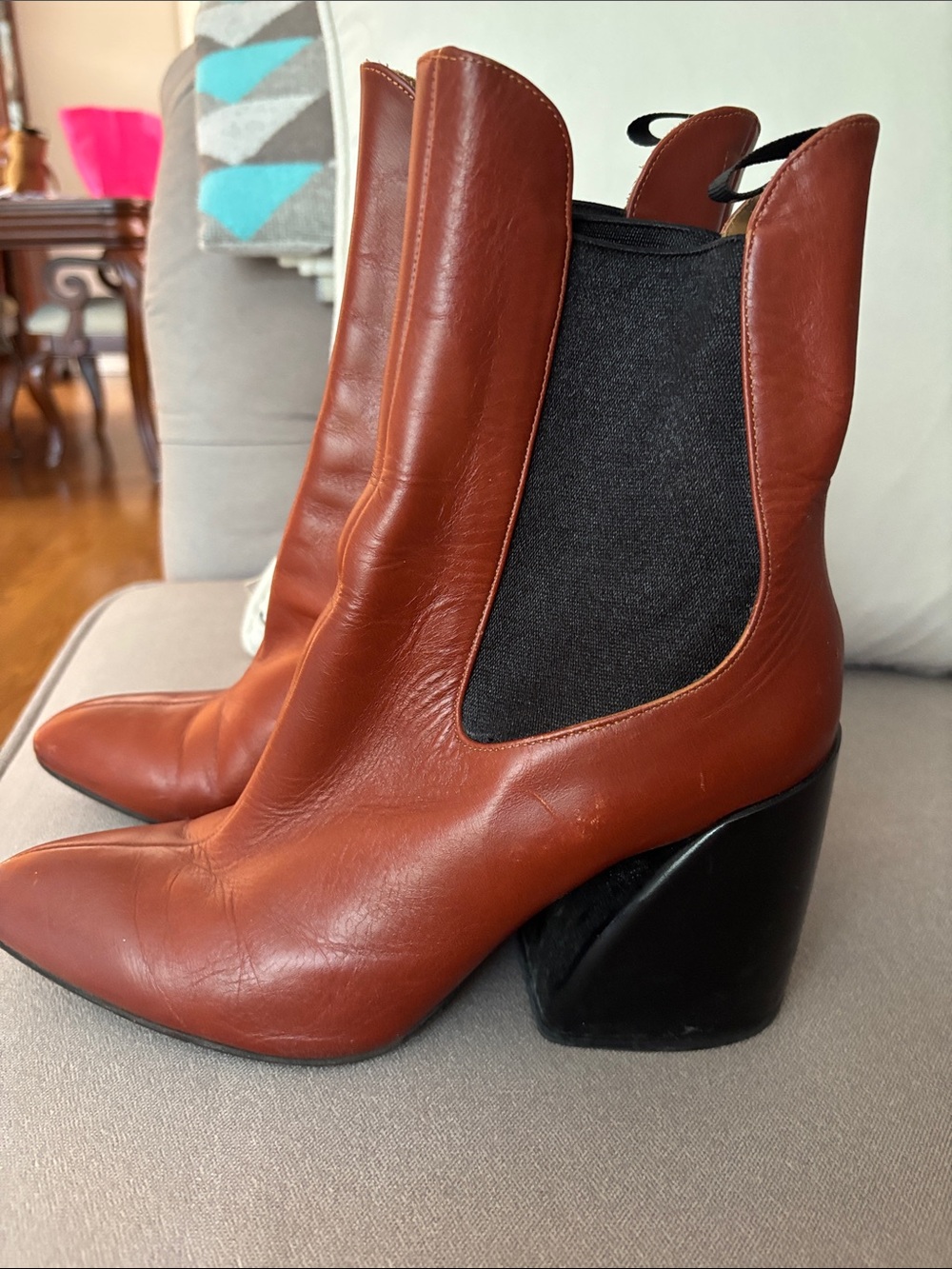 Chloe Red Leather Sculpted Block-Heel Chelsea Boot in 38.5 - Picture 4 of 7